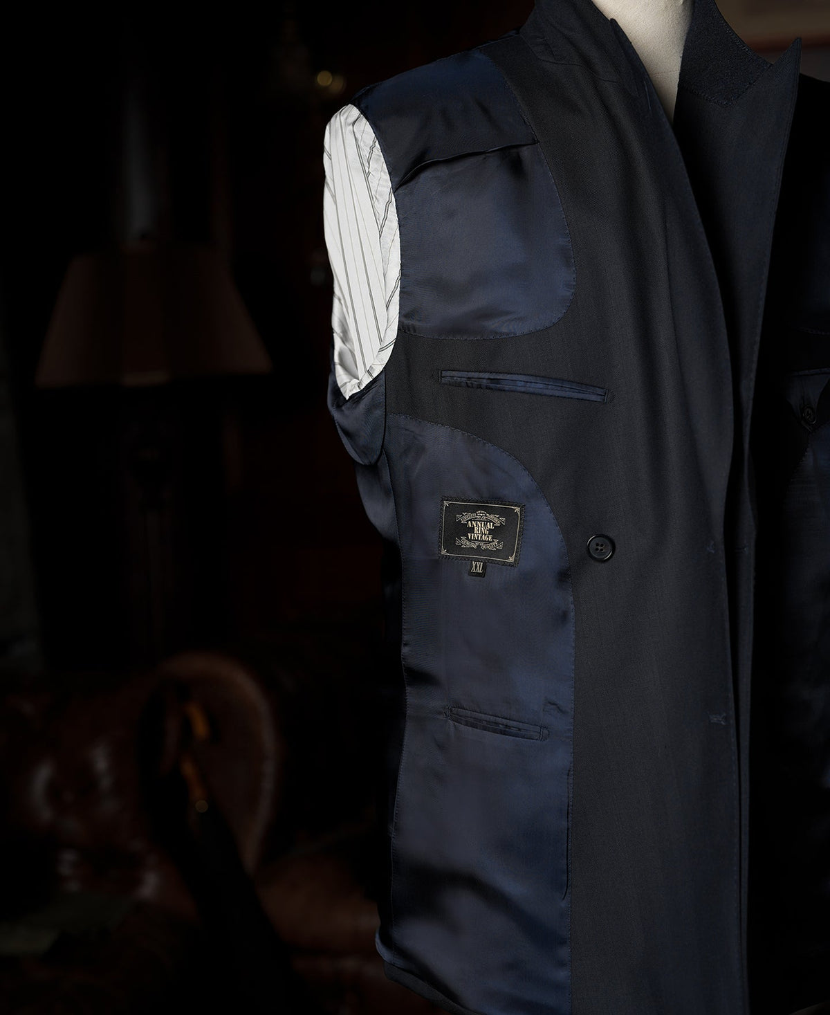 Navy Herringbone Suit Jacket – Flat Lay Back | Ghosts Vintage
