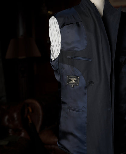 Navy Herringbone Suit Jacket – Flat Lay Back | Ghosts Vintage