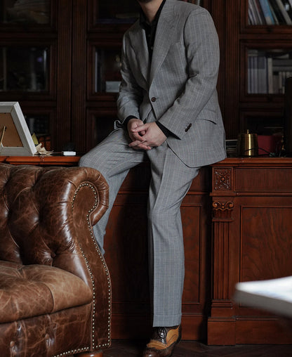 Gray Stripe Suit Jacket – Single-Button Front Detail | Ghosts Vintage