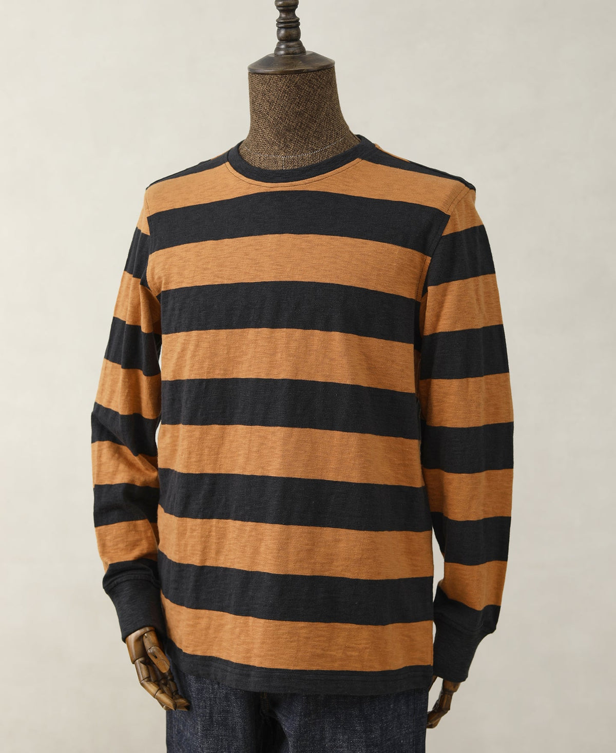 Wide Striped Long Sleeve T-Shirt Black Orange – Back View | Ghosts Vintage