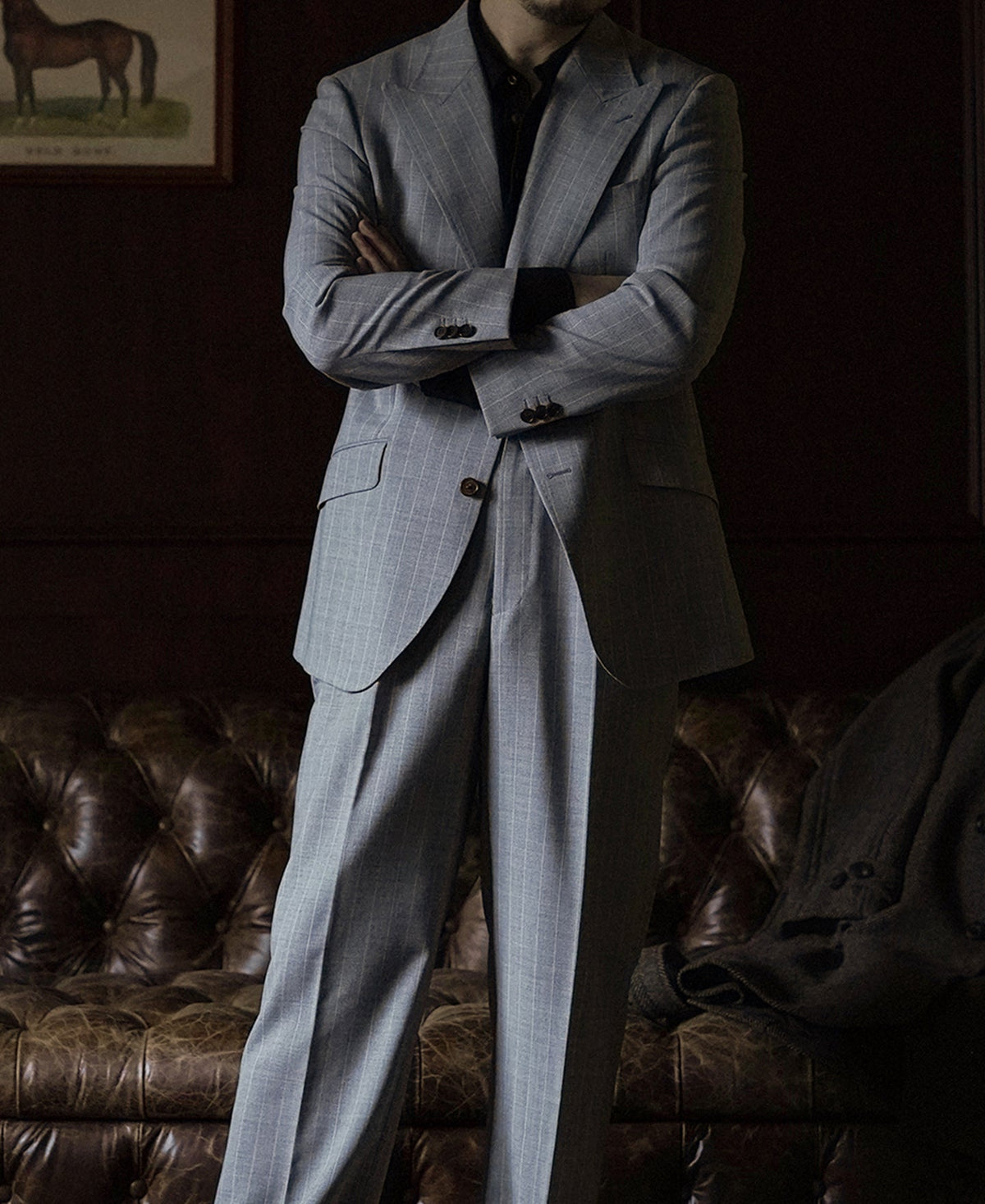 Gray Chalk Stripe Suit Jacket – Back View | Ghosts Vintage