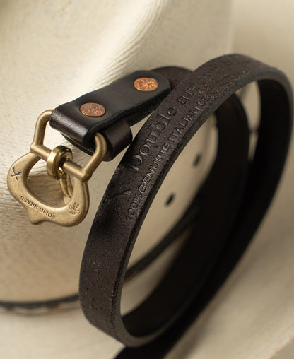 Brass Buckle Cowhide Belt Brown – Full-Grain Leather Surface Detail | Ghosts Vintage