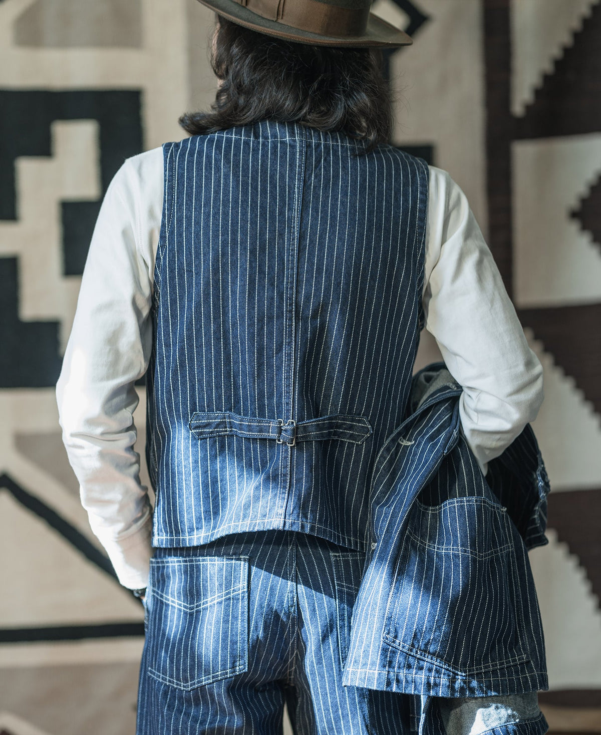 Indigo Wabash Work Vest – Stripe Pattern Detail | Ghosts Vintage