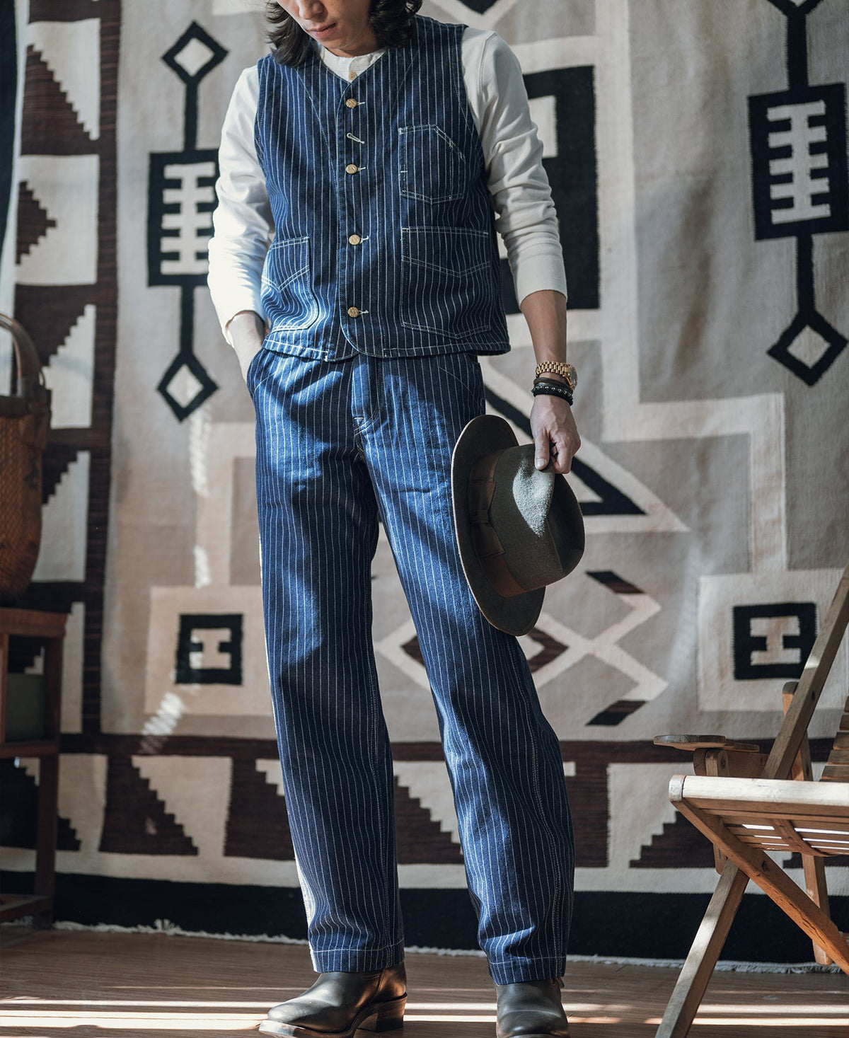 Indigo Wabash Work Vest – Chest Pocket Detail | Ghosts Vintage