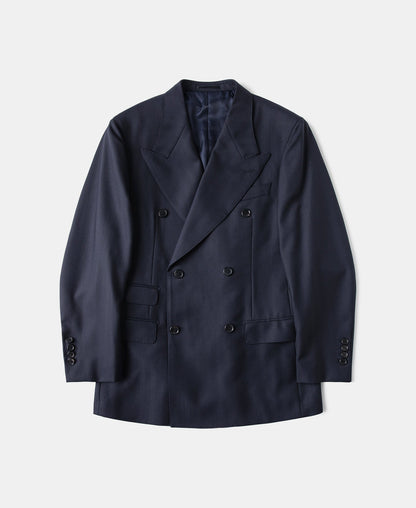 Herringbone Double-Breasted Suit Jacket Navy – Front View | Ghosts Vintage