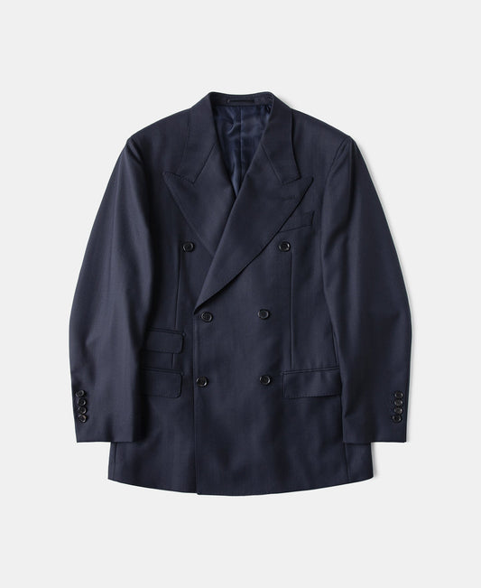 Herringbone Double-Breasted Suit Jacket Navy – Front View | Ghosts Vintage
