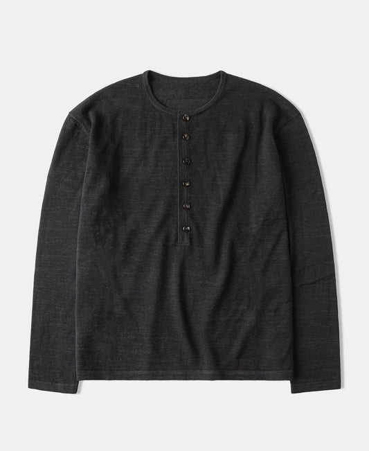 Henley Shirt Black – Front View | Ghosts Vintage