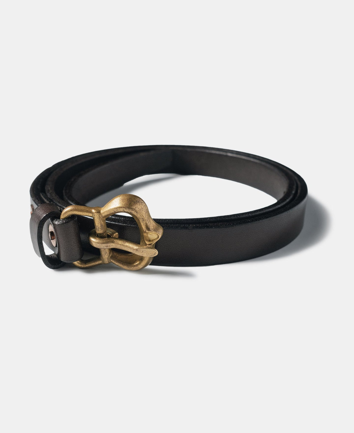 Brass Buckle Cowhide Leather Belt Brown – Front View | Ghosts Vintage