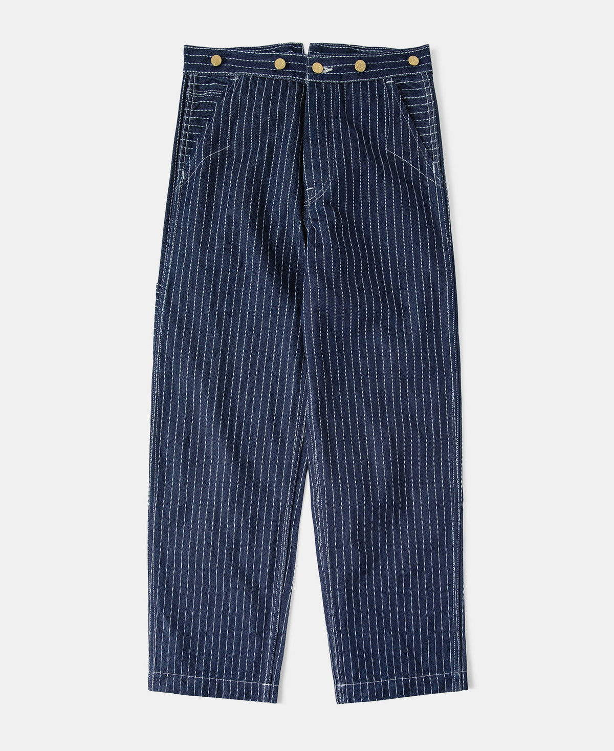 Wabash Stripe Work Pants Indigo – Front View | Ghosts Vintage
