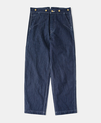 Wabash Stripe Work Pants Indigo – Front View | Ghosts Vintage