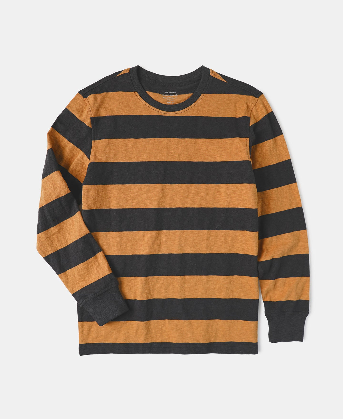 Wide Striped Long Sleeve T-Shirt Black Orange – Front View | Ghosts Vintage