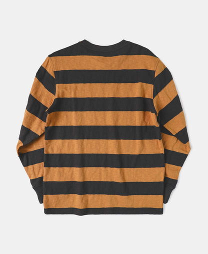 Wide Striped Long Sleeve T-Shirt Black Orange – Side View | Ghosts Vintage
