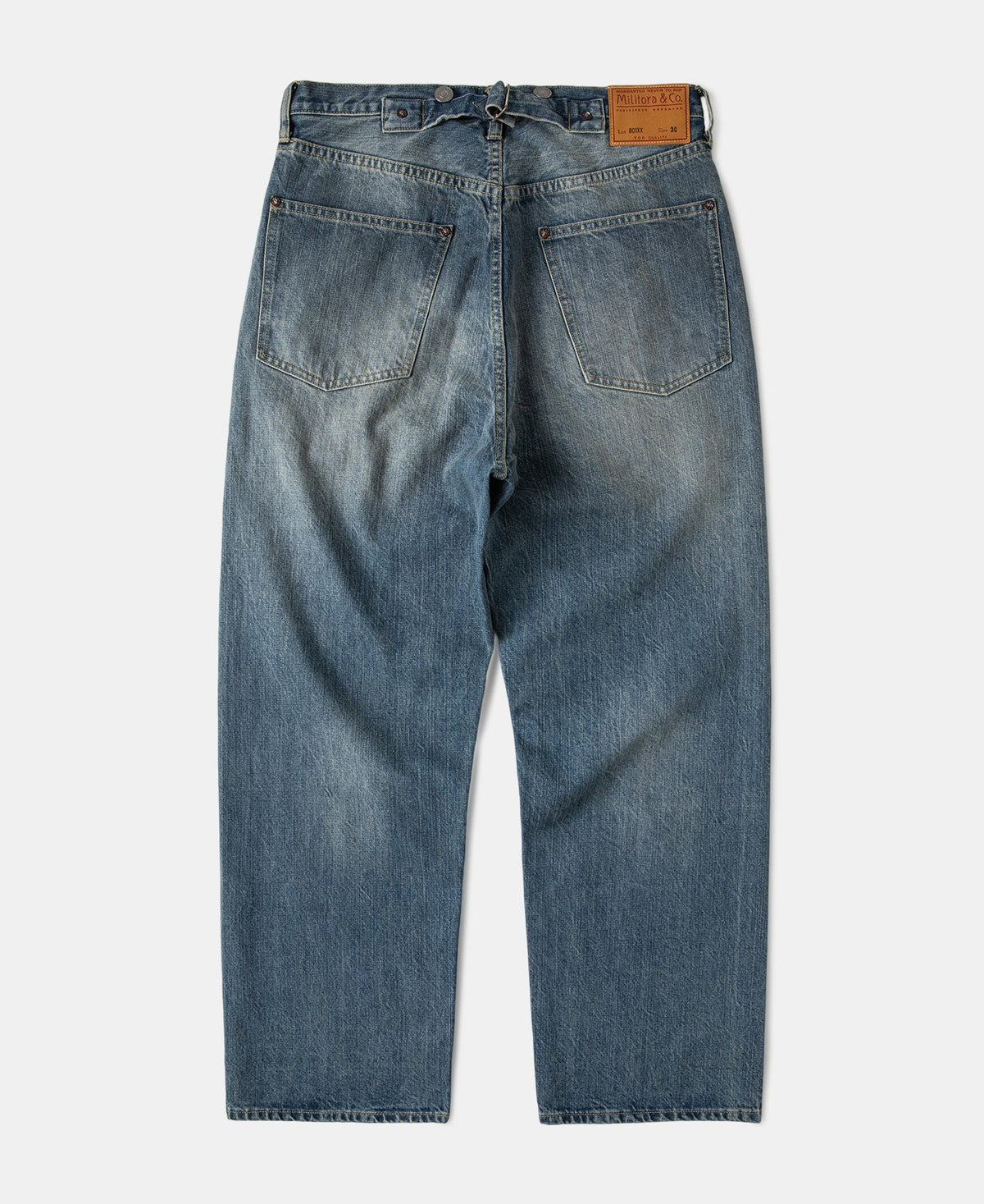 12.5oz Selvedge Denim Jeans Washed Blue – Side View | Ghosts Vintage