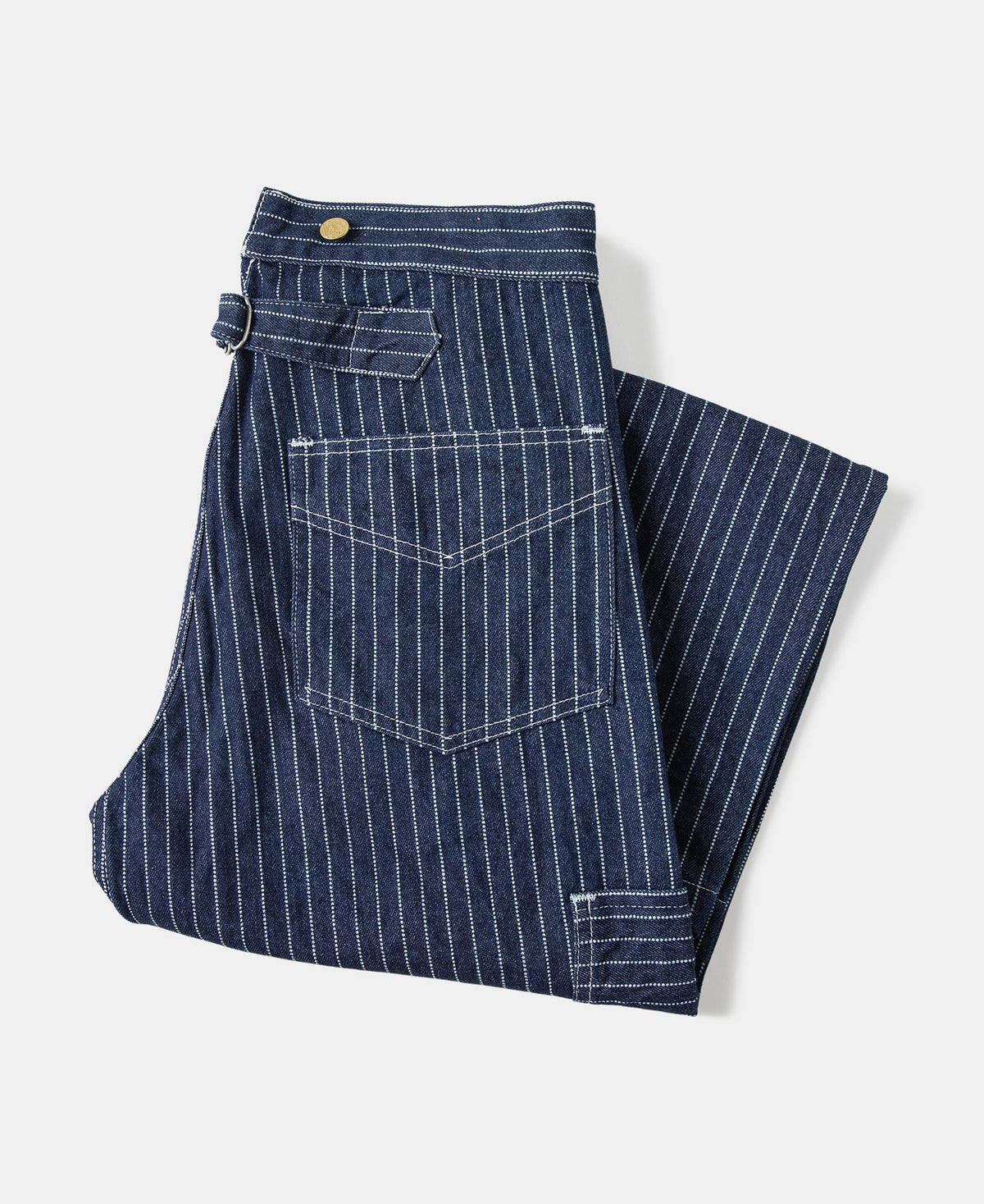 Wabash Stripe Work Pants Indigo – Side View | Ghosts Vintage