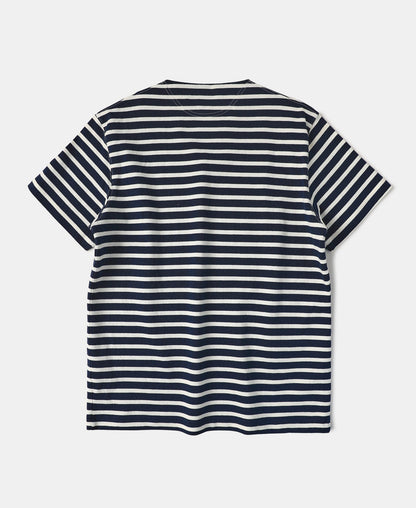 Breton Striped Jersey T-Shirt Navy Ivory – Side View | Ghosts Vintage