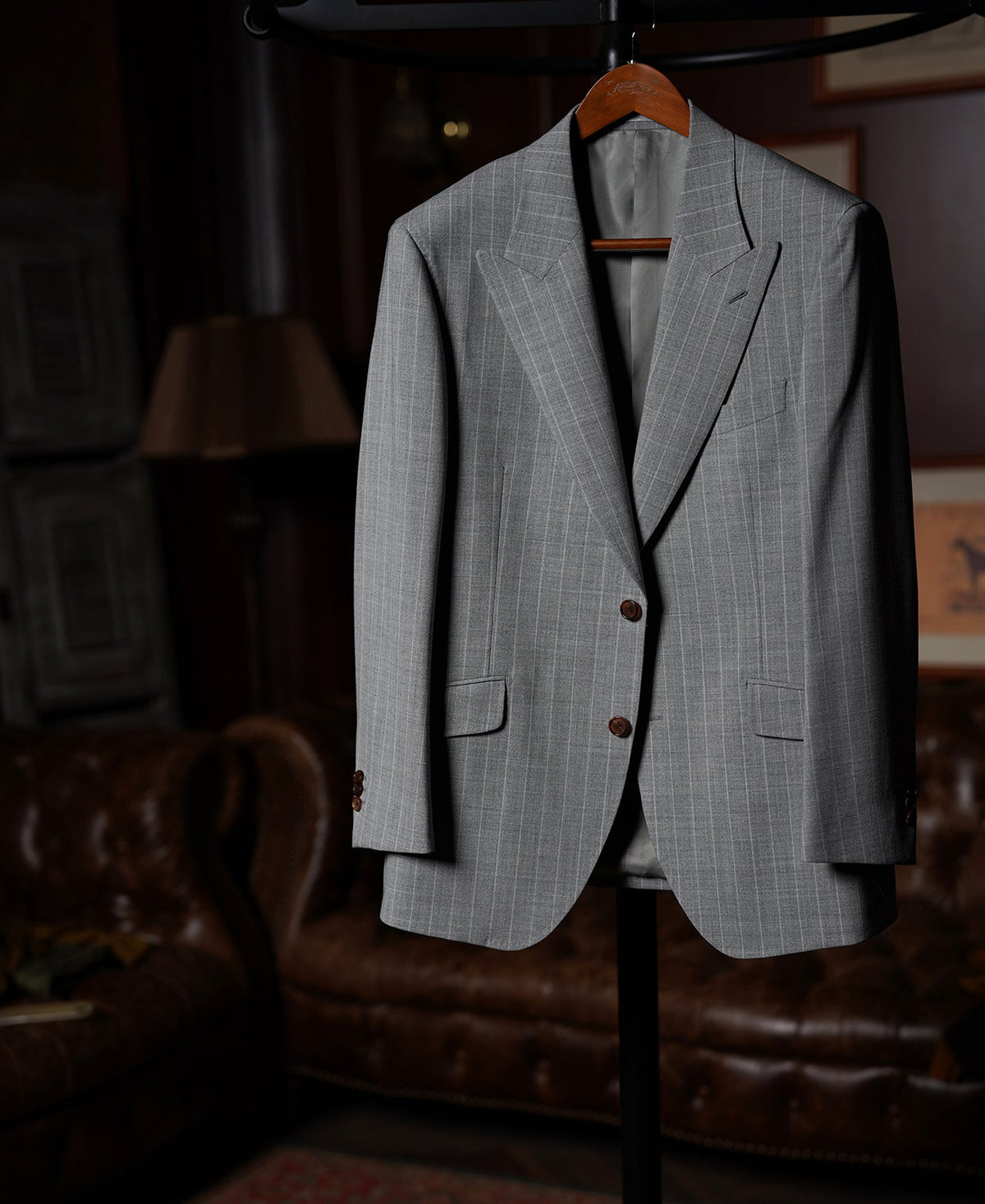 Gray Stripe Suit Jacket – Horn Button Detail | Ghosts Vintage