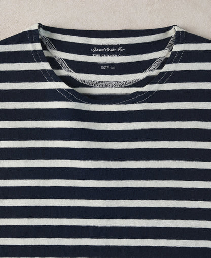 Navy Ivory Breton T-Shirt – Flat Lay Front | Ghosts Vintage