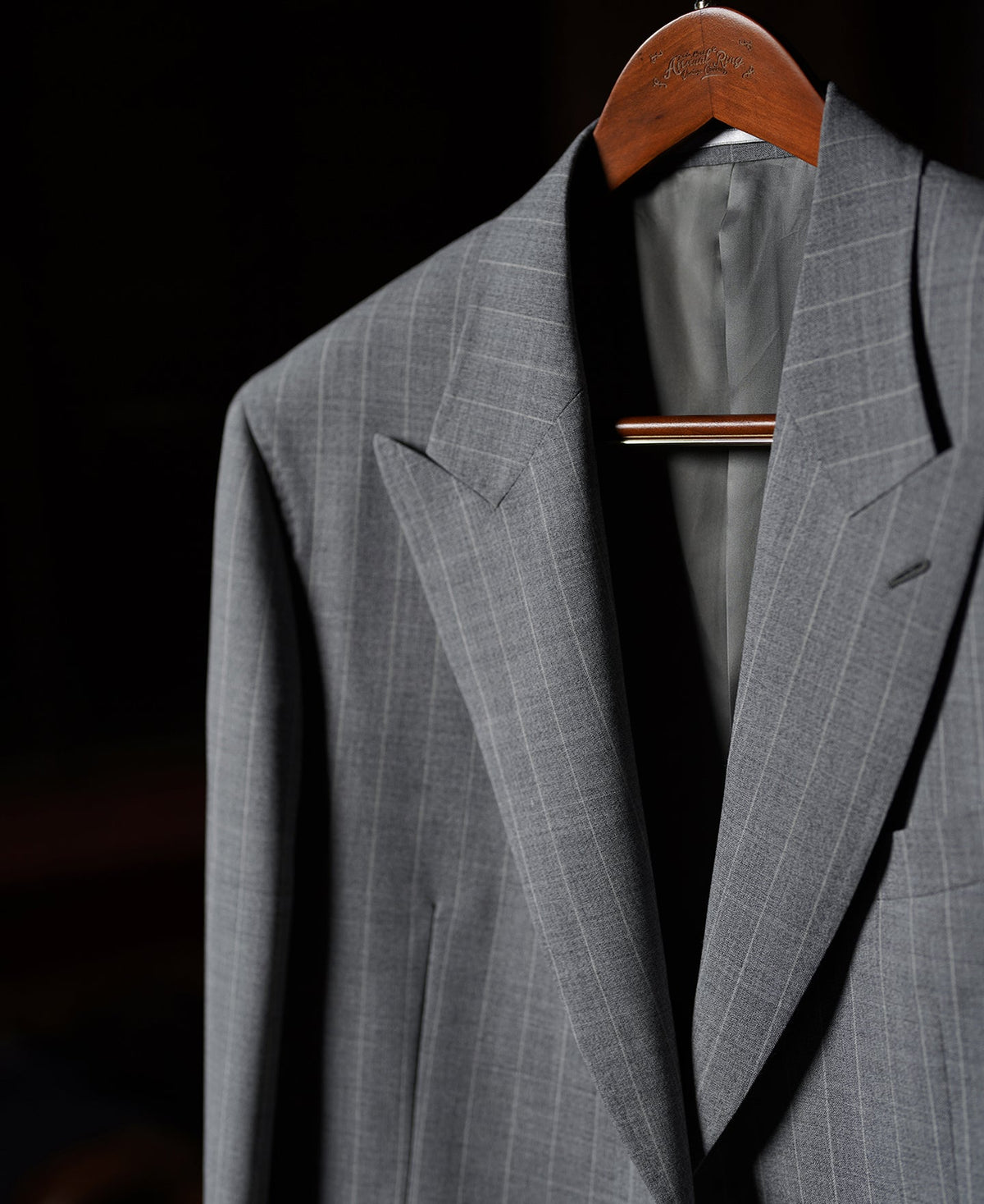 Gray Stripe Suit Jacket – Chalk Stripe Pattern Detail | Ghosts Vintage