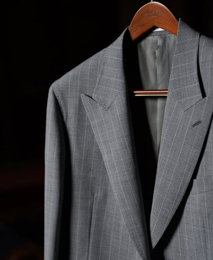 Gray Stripe Suit Jacket – Chalk Stripe Pattern Detail | Ghosts Vintage