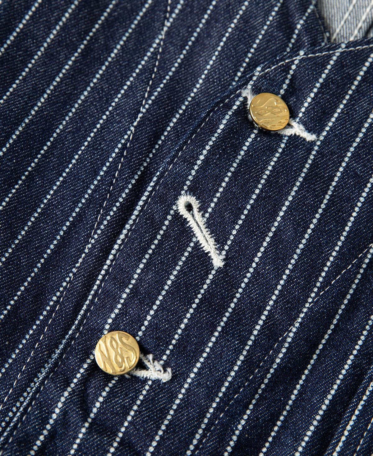 Indigo Wabash Work Vest – Metal Shank Button Detail | Ghosts Vintage