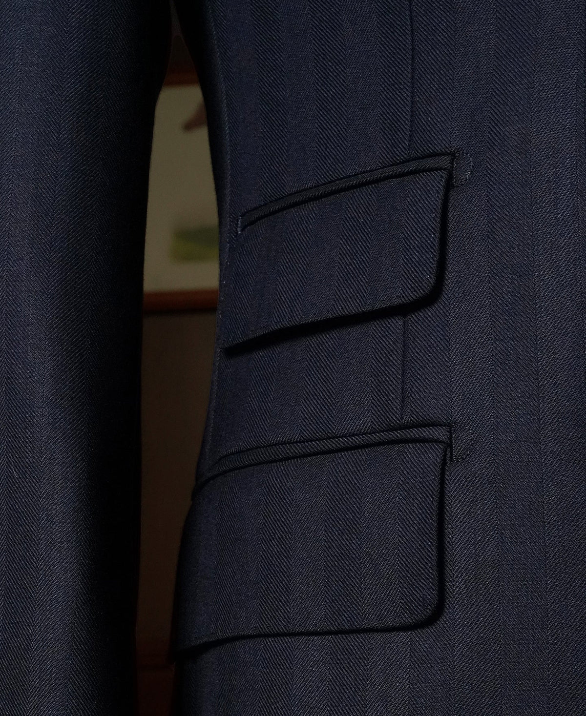 Navy Herringbone Suit Jacket – Interior Pocket Detail | Ghosts Vintage