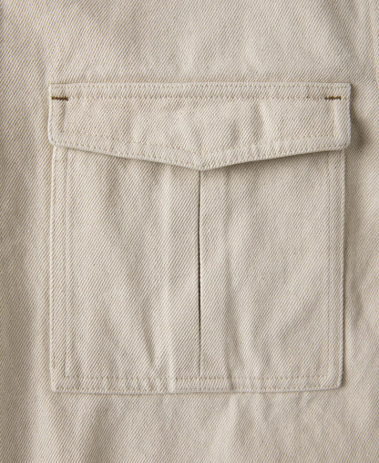 Natural Cotton Work Jacket – Stand Collar Button Tab Detail | Ghosts Vintage