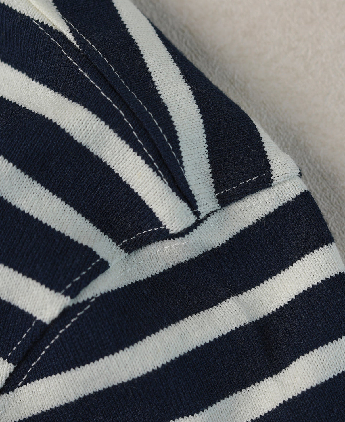 Navy Ivory Breton T-Shirt – Collar Close-Up | Ghosts Vintage