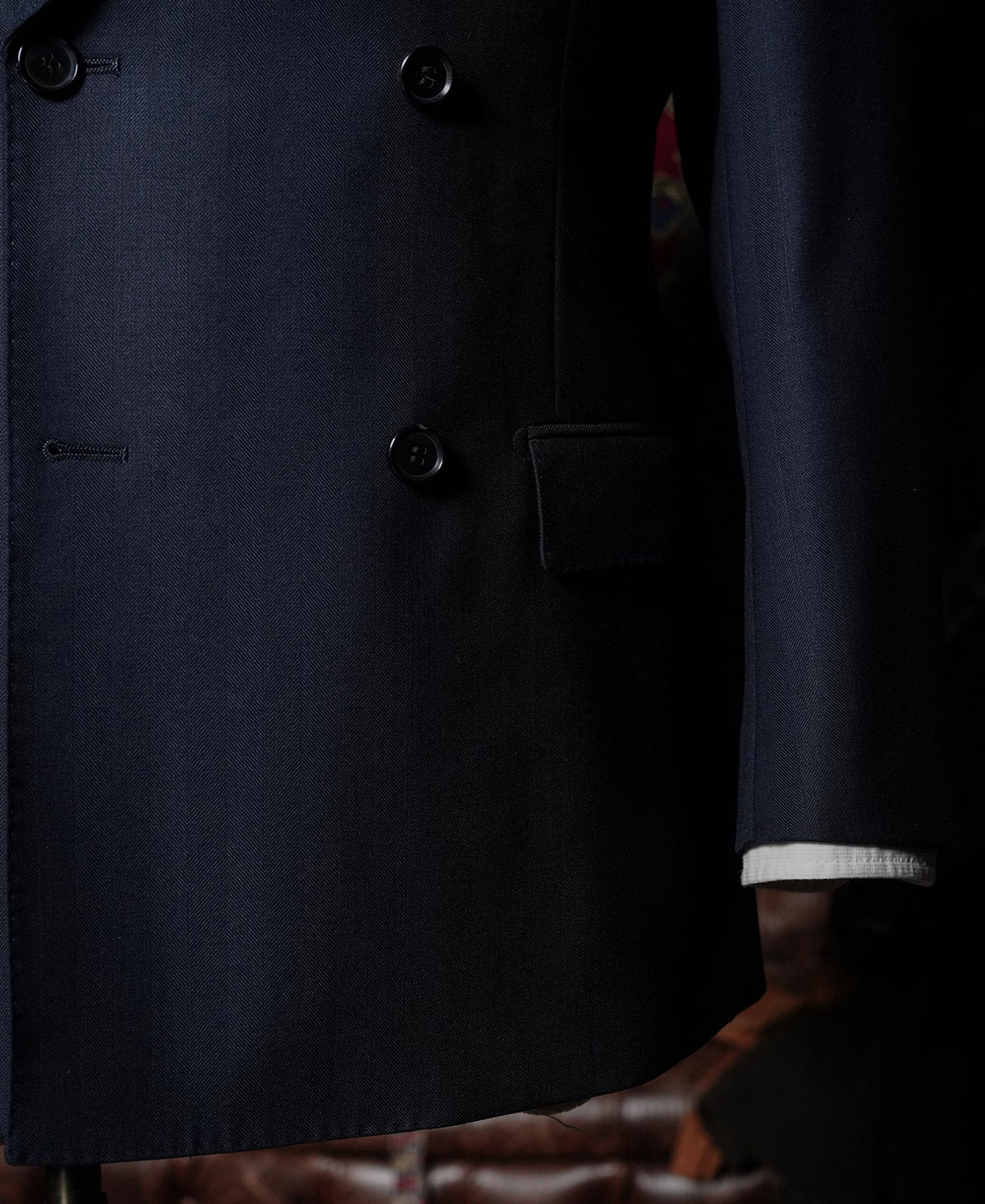 Navy Herringbone Suit Jacket – Structured Interlining Detail | Ghosts Vintage