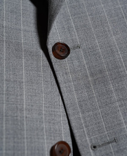 Gray Stripe Suit Jacket – Shoulder Detail | Ghosts Vintage