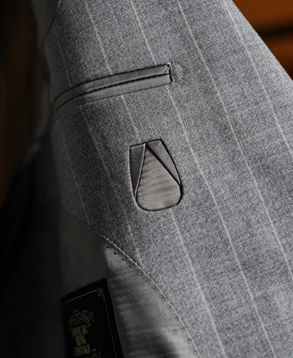 Gray Stripe Suit Jacket – Chest Pocket Detail | Ghosts Vintage