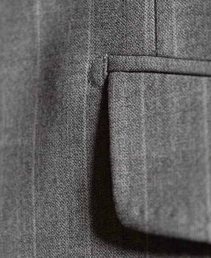 Gray Stripe Suit Jacket – Flat Lay Front | Ghosts Vintage