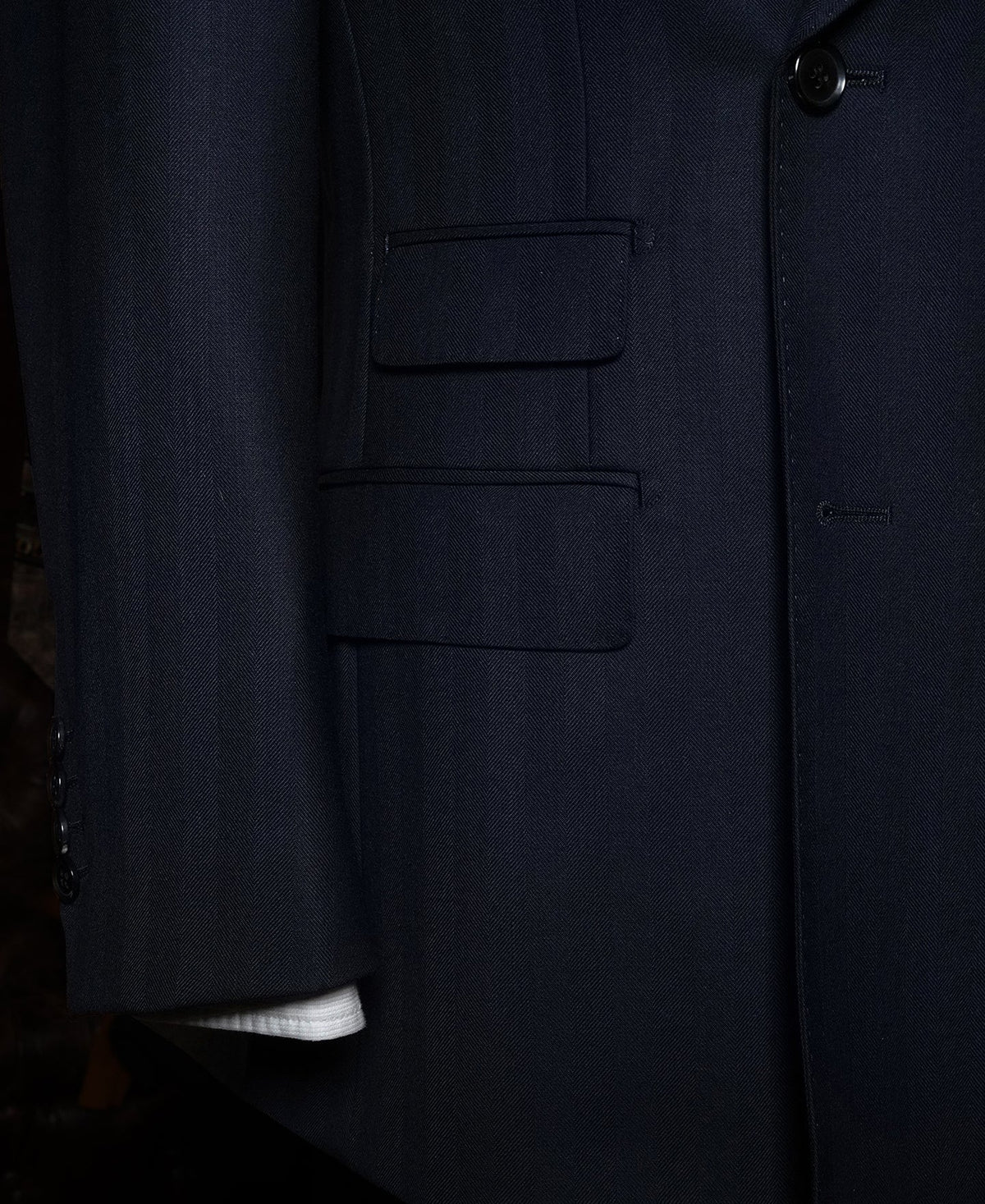 Navy Herringbone Suit Jacket – Horn Button Detail | Ghosts Vintage