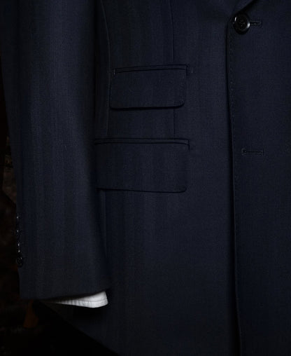 Navy Herringbone Suit Jacket – Horn Button Detail | Ghosts Vintage