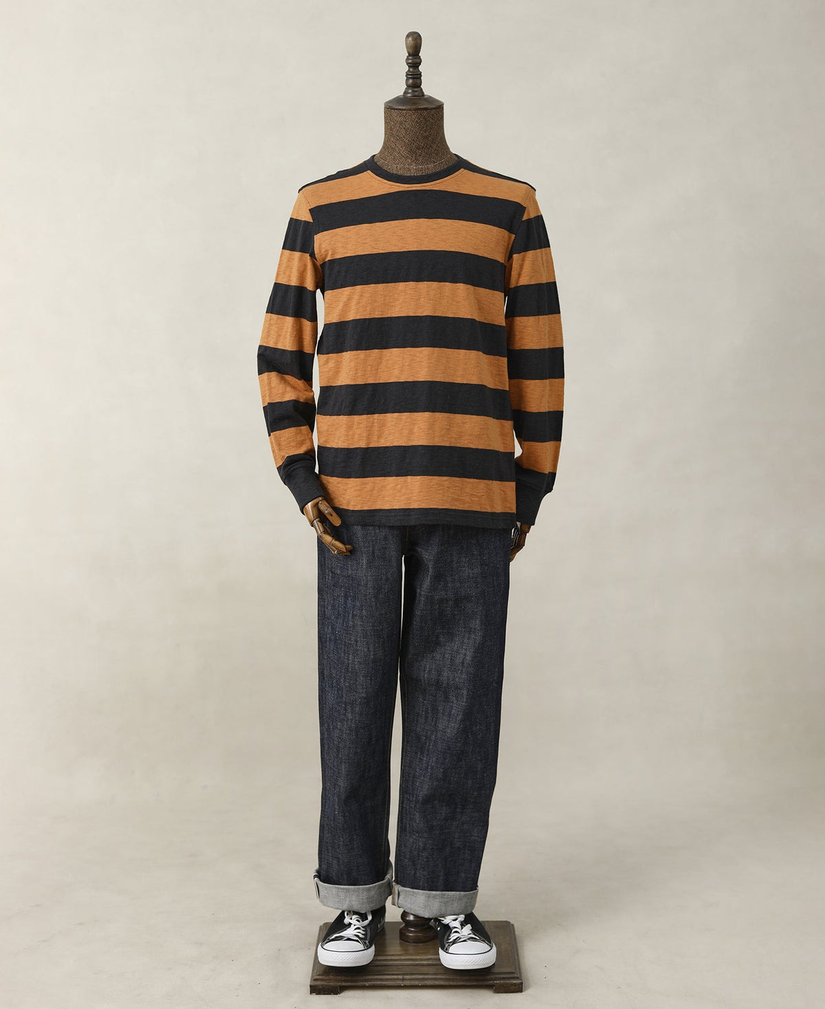 Black Orange Stripe T-Shirt – Sleeve Detail | Ghosts Vintage
