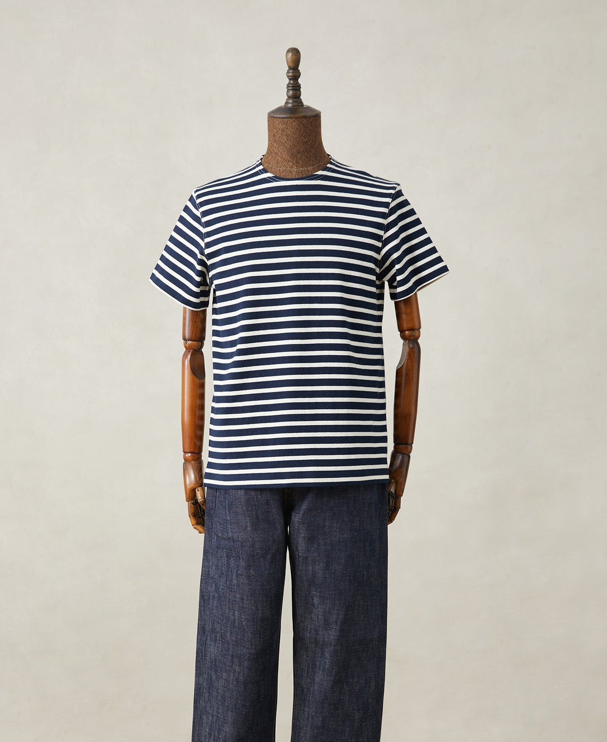 Navy Ivory Breton T-Shirt – Ribbed Neckline Detail | Ghosts Vintage