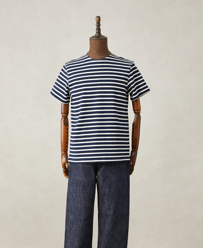 Navy Ivory Breton T-Shirt – Ribbed Neckline Detail | Ghosts Vintage