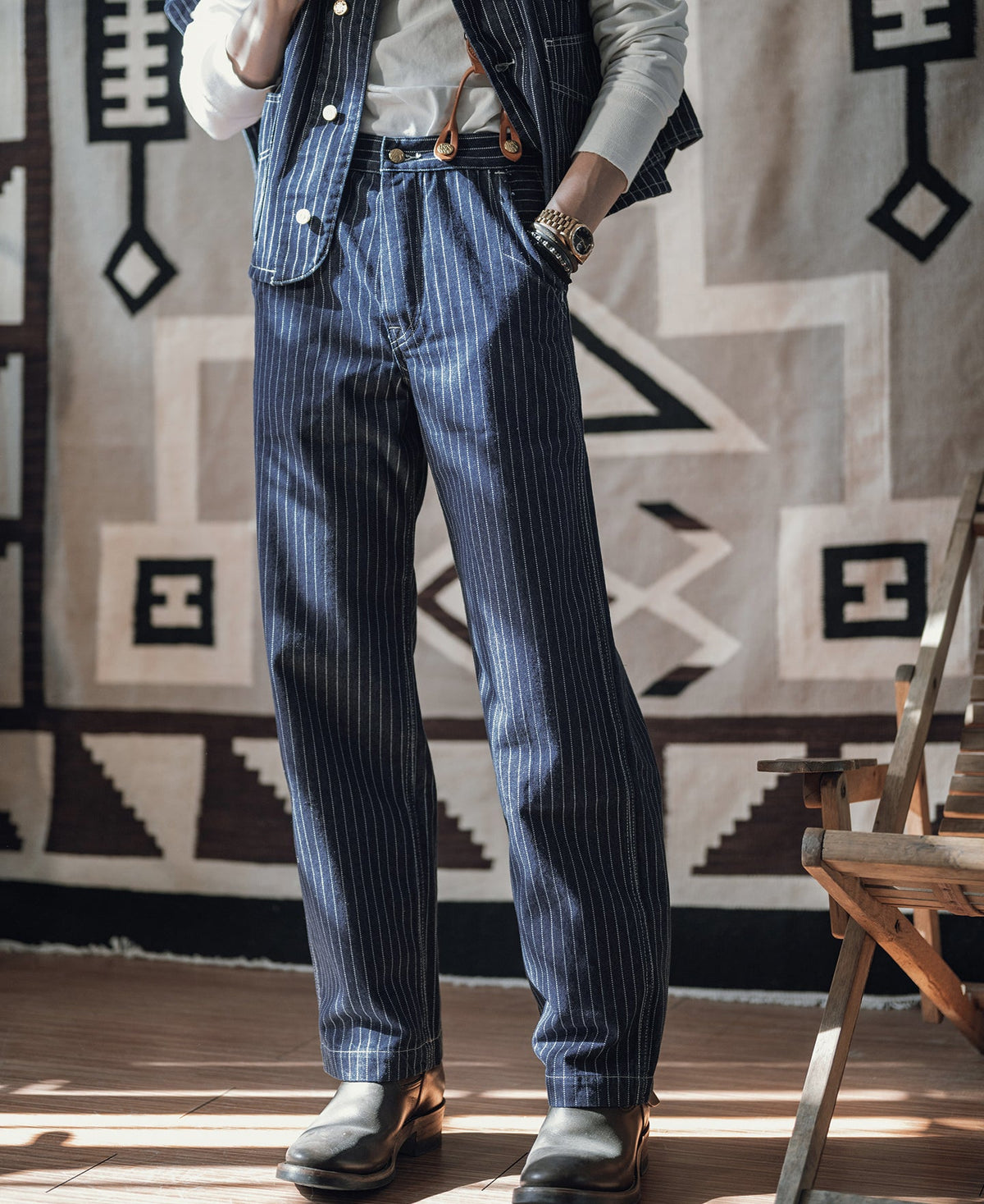 Wabash Stripe Work Pants Indigo – Back View | Ghosts Vintage